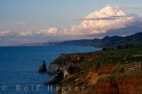 All along the coastline of the North Taranaki Bight various farms stretch from the hills across coastal plains.