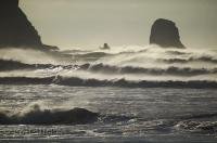 A stunning view of waves crashing against the rocks along the Oregon Coast in the USA.