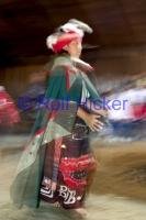 In the true culture of the Da'naxda'xw and Awaetlala First Nations a traditional dance is performed in the Big House by a dancer wearing an original style button blanket.