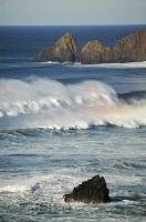 A spectacular view of ocean waves and sea spray seen from the Ecola State Park along the Oregon Coast near Cannon Beach, USA.