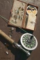 Stock photo of salmon fly fishing gear