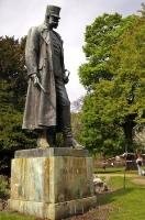 A statue of Franz Joseph I stands in the Burggarten in downtown Vienna in Austria, Europe.