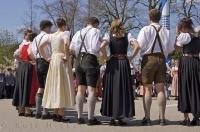 A team of performers are ready to dance at the German Maibaumfest in Putzbrunn, Germany.