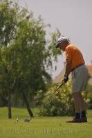 A man prepares to tee off with his driver at the Oliva Nova Golf Course in Valencia, Spain.