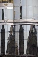 Reflections of St. Stephens Cathedral in the glass panes of the Haas Haus in Vienna, Austria.