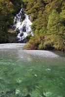 One of the most accessible waterfalls in the Haast Pass, Fantail Falls are a 5 minute return walk from the road in Mt Aspiring National Park on the South Island of New Zealand.