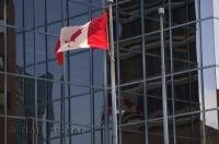 The national flag of Canada was being proudly displayed in downtown Hamilton in Ontario.