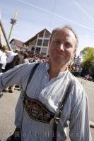 This man from Putzbrunn is one of many happy townsfolk at the Maibaumfest in Southern Bavaria, Germany.