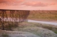 The High Level railway bridge leads into the city of Lethbridge in southern Alberta, Canada.