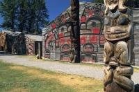 Beautiful displays of artwork and totem poles are part of the historical culture in the Indian village of Ksan in Hazelton, BC, Canada.