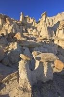 A series of rock formations called hoodoos in the Bisti Wilderness Area. These hoodoos are slowly being unearthed by the forces of nature.