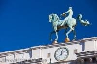 A horse and rider statue displayed atop the Ayuntamiento building or better known as the City Hall in the City of Granada in Andalusia, Spain.