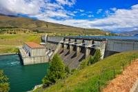 The Aviemore Dam is the main source of the Waitaki River hydroelectric system along Highway 83 in North Otago on the South Island of New Zealand.