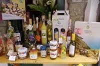 A table display in the village of Vernazza, Liguria in Italy that sells many of the Italian products made in this elegant Cinque Terre region.