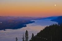 A surreal aerial picture showing Johnstone Strait during sunset from Northern Vancouver Island.