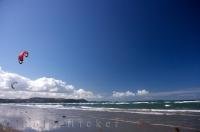 Kitesurfing brings Orewa Beach on the North Island of New Zealand to life and is a well known paradise for outdoor sports enthusiasts.