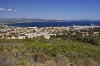 The pleasant town of La Ciotat seen from la Route des Cretes in Bouches du Rhone, Provence in France, Europe.