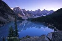 Lake Moraine in Banff National Park is a glacier fed lake located in the Valley of the Ten Peaks in Alberta, Canada.