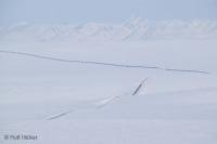 Mountains and foothills meld together in the snowcovered landscape of the North Slope in the arctic of Alaska.