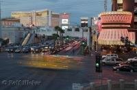 Billboards and neon lights flicker advertising all the action that takes place up and down the strip in Las Vegas, Nevada.