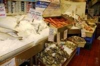 Fish on display at the famous Public Market Center in Seattle, Washington, USA.