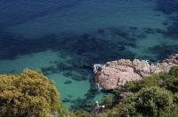 A vacation paradise, the Mediterranean Sea laps the shores of the Costa Brava in Catalonia, Spain.