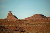 The rock formation which gives the town of Mexican Hat its name in Utah, USA.