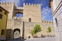 The entrance gate welcomes visitors to the medieval village of Morella in Valencia, Spain.