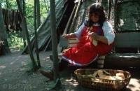 A photo of a native american indian, photographed on a Ontario vaction in the tourist attraction of the Old Fort William Historic Park close to Thunder Bay, Ontario