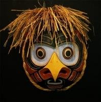 Like many Native American masks, this owl mask is carved from Red Cedar and is on display at Just Art Gallery in Port McNeill, British Columbia.