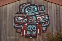 A carving on the side of a building situated on the Native American S'Kallam Tribe grounds on the Olympic Peninsula of Washington.