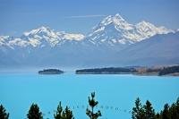 The scenery from above the unique blue colored Lake Pukaki on the South Island of New Zealand is spectacular with Mt. Cook and the Southern Alps adorning the backdrop.