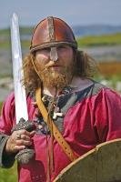 Picture of a viking in the living museum of the Norstead Viking Site on Western Newfoundland.