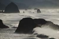 A dramatic picture of Cannon Beach from the Ecola State Park along the Oregon Coast, USA.