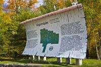 A large interpretative sign at the West Gate of Algonquin Provincial Park in Ontario, Canada for visitors to read.