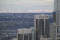 Aerial view of the Husky Oil office building in downtown Calgary, Alberta, photographed from the Calgary Tower.