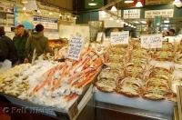 A selection of seafood available from the Pike Market in downtown Seattle, Washington.