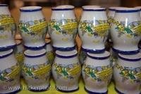 A display of cups made from pottery that most people from Frankfurt in Hessen, Germany use to serve mulled wine around the Christmas season.