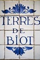 The decorative sign outside the Terres De Biot pottery shop along the Rue du Marche in the Old Town of Nice in Provence, France in Europe.