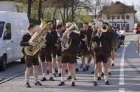 After weeks of preparation, the brass band is ready to lead the Maibaum procession in Putzbrunn, Germany.