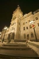 The brightly lit facade of the Government Building of Quebec City in Canada.