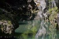 The Rio Bellos in the Canon de Anisclo in Huesca, Aragon in Spain meanders its way through steep rock cliffs.