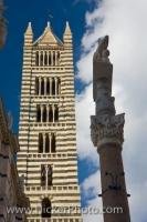 The Romanesque Campanile of the Duomo in the City of Siena, Tuscany in Italy has a distinctive exterior.