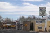 A picture of a motel and gas station along the Historic Route 66 in Seligman, Arizona in the United States.