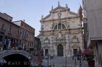 The elaborate San Moise Church in the city of Venice, Veneto in Italy, Europe.