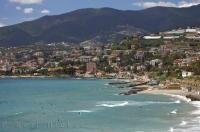 The beaches of San Remo along the Riviera di Ponente are popular for swimming in Ligure, Italy.