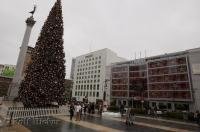 An elaborately decorated Christmas tree in downtown San Francisco in California, USA.