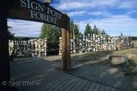 Thousands of signs on display at Sign Post Forest in Watson Lake in the Yukon Territory, Canada.