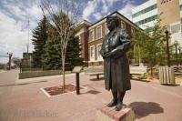 An art piece statue is exhibited as part of the Ghosts Project, in downtown Red Deer, a great vacation destination in Alberta, Canada.