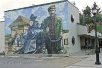 A wall mural relating to the history of the town of Stony Plain in Edmonton, Alberta.